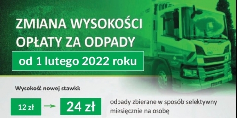 Zmiana stawki opłaty za odbiór odpadów od mieszkańca od 1 lutego 2022 r.