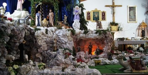 Na zdjęciu szopka bożonarodzeniowa w kościele parafialnym w Sędzinach