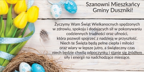 Życzenia wielkanocne dla Mieszkańców Gminy Duszniki
