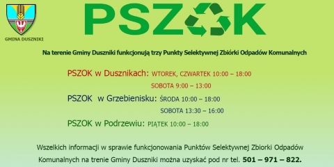PSZOK - przypomnienie o dniach i godzinach otwarcia punktów