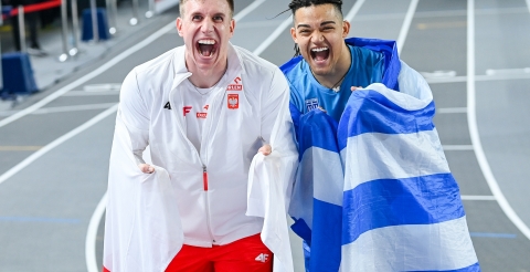 Piotr Lisek i Emmanouil Karalis na mistrzostwach sportowych. Zdjęcie Biura Prasowego PZLA.