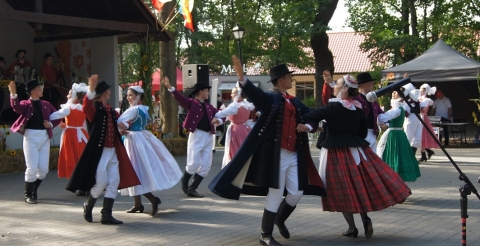 Dożynki gminne w Dusznikach. Obrzęd dożynkowy w wykonaniu Zespołu Folklorystycznego Wielkopolanie.